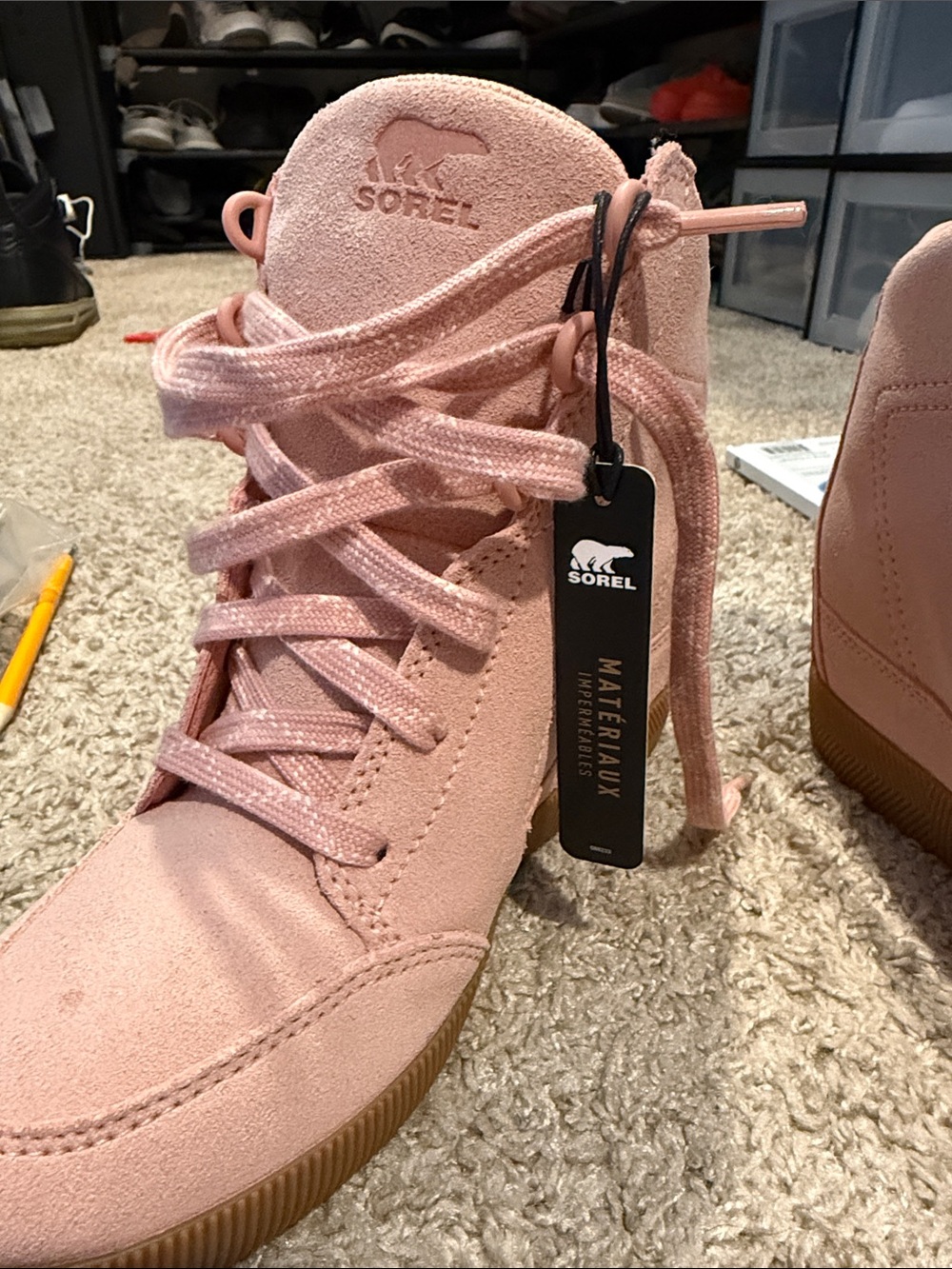 Sorel Pink Suede Wedge Sneaker Boots - Picture 6 of 6